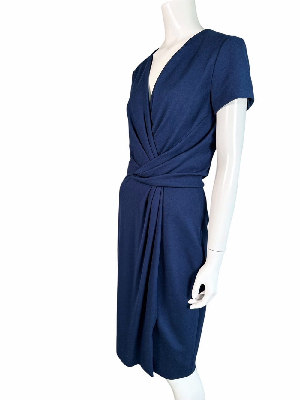 Jason Wu Draped Surplice Twist Waist Navy Sheath Midi Dress Size 6 - Picture 3 of 13